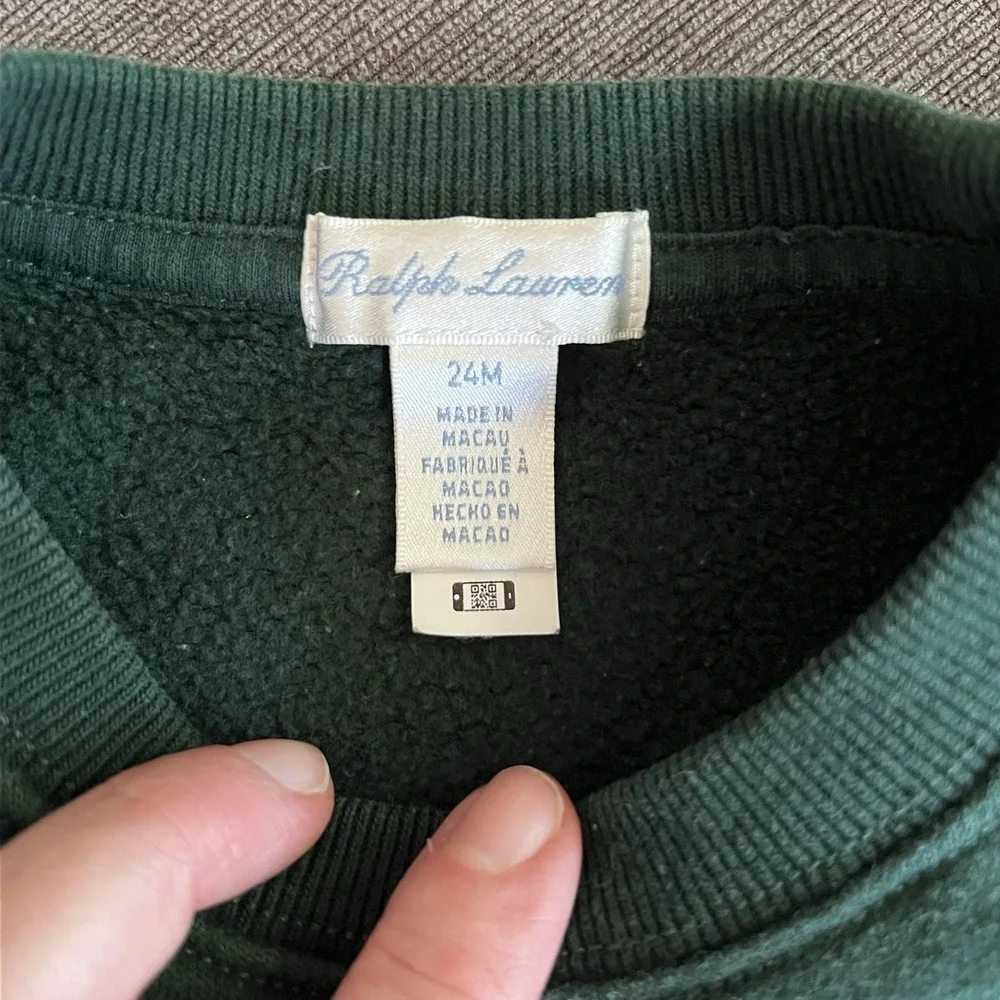 Polo Ralph Lauren Baby Dark Green Polo Bear Crewneck Sweatshirt 24 Months Cozy